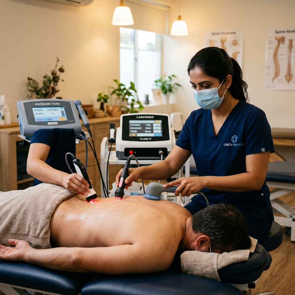 Class IV Laser and Tecar Radiofrequency Therapy session